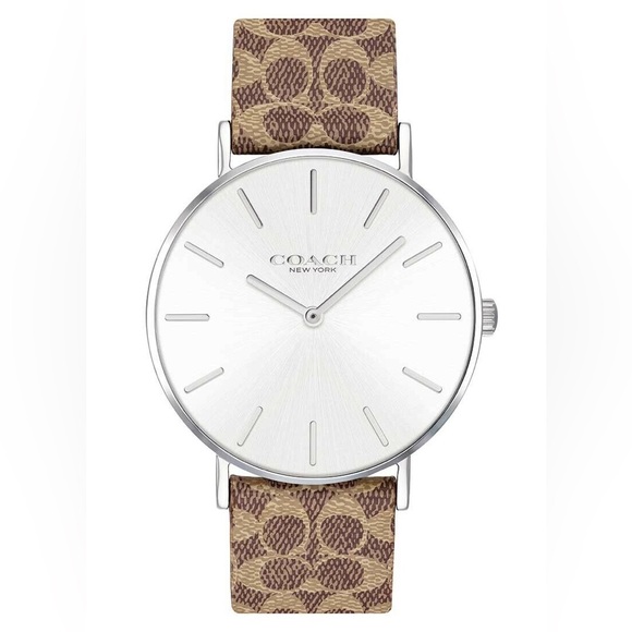 Coach Accessories - Coach Perry Silver Tone Brown Leather Strap Womens Watch